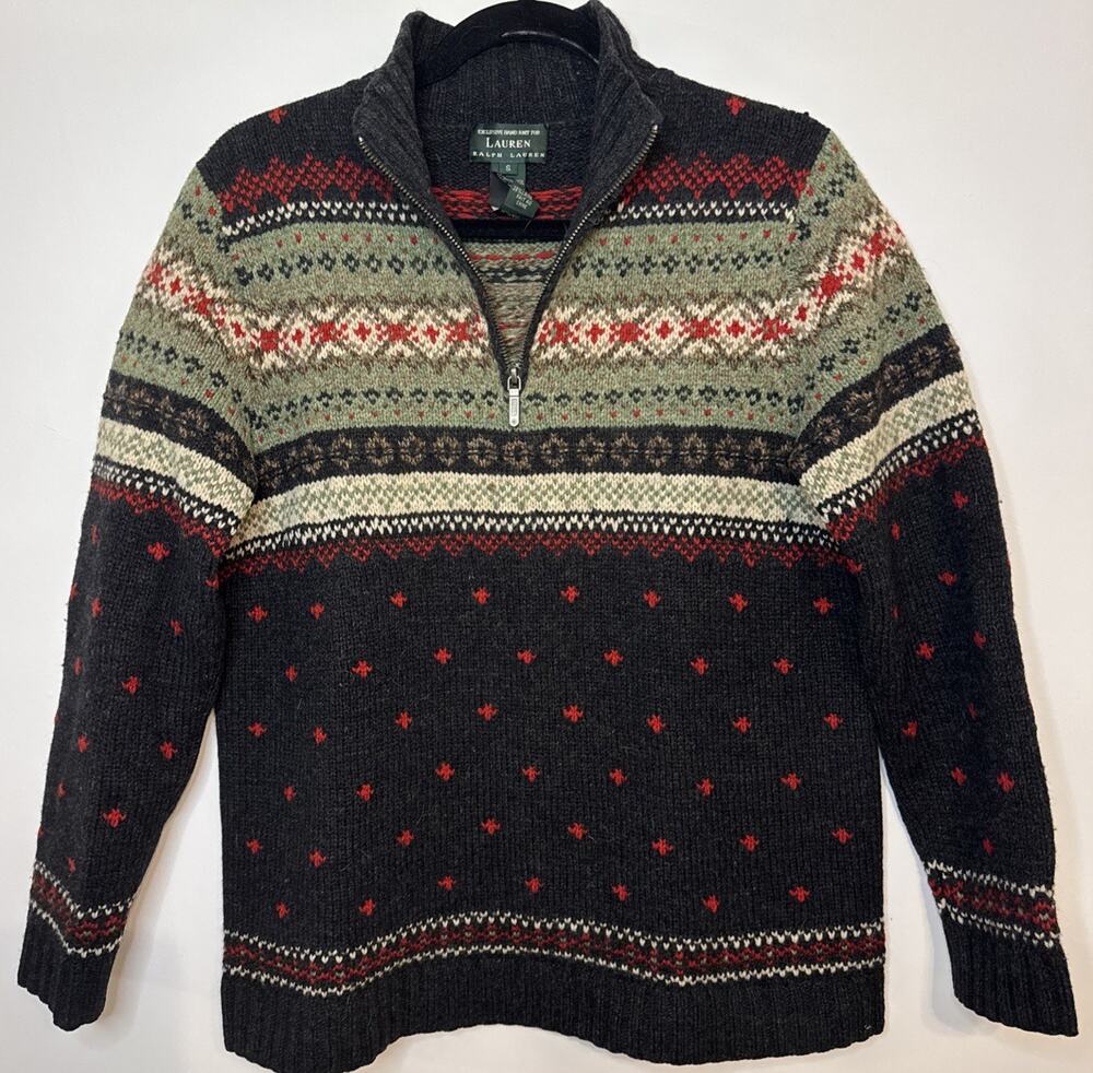 Ralph Lauren Women Sweater Lambswool Wool (S) 1/4 Zipped Front Pre-Owned Vintage